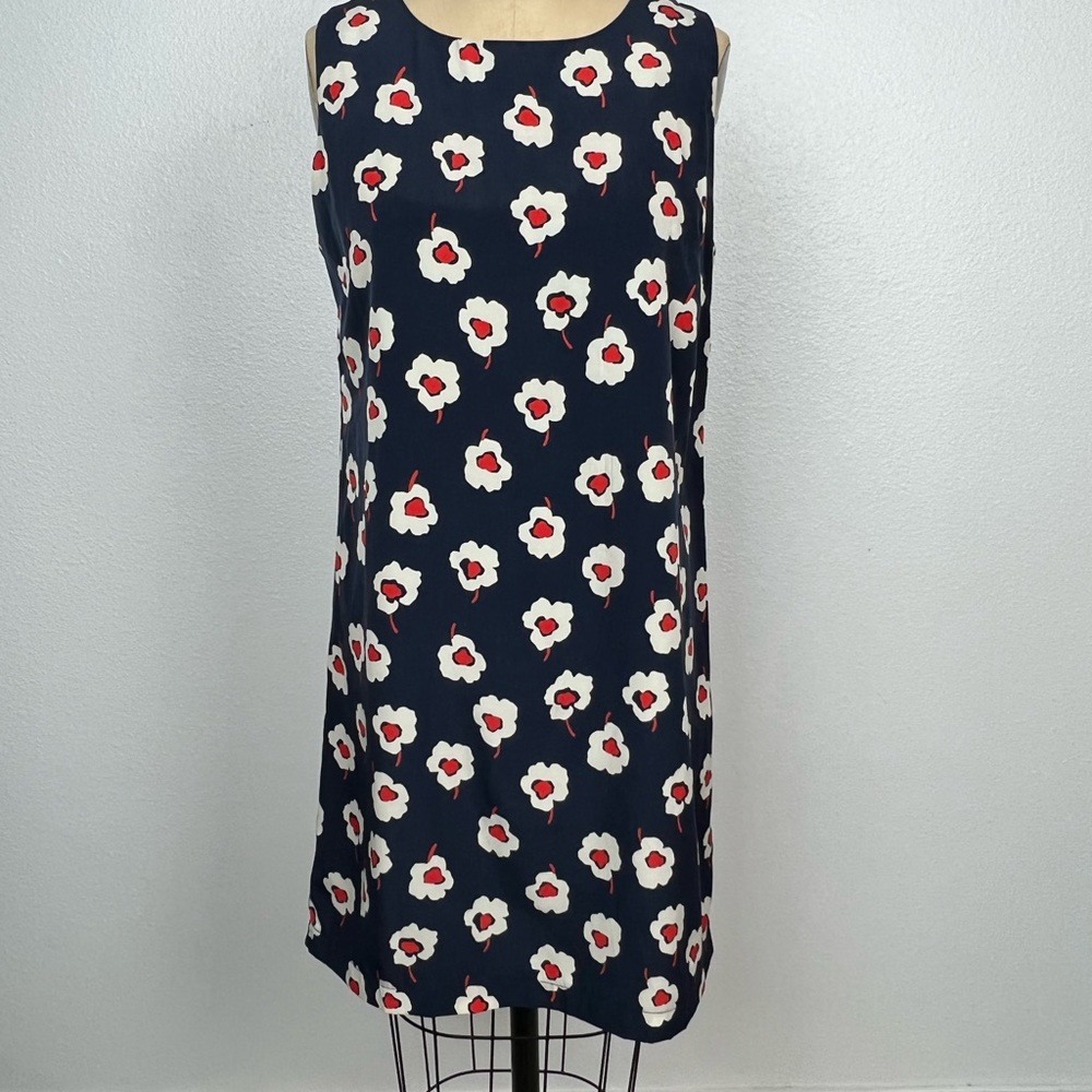 Lumiere Floral Sleeveless Shift Womens Dress in Navy Blue 70’s print size small